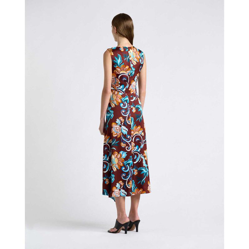 Cue Maroon Wildflower Melody Draped Midi Dress image number 1